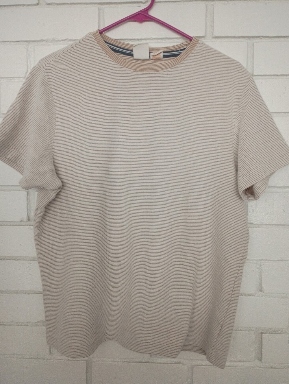 C&C California Size M Men's White & Tan Striped Short Sleeve T-Shirt
